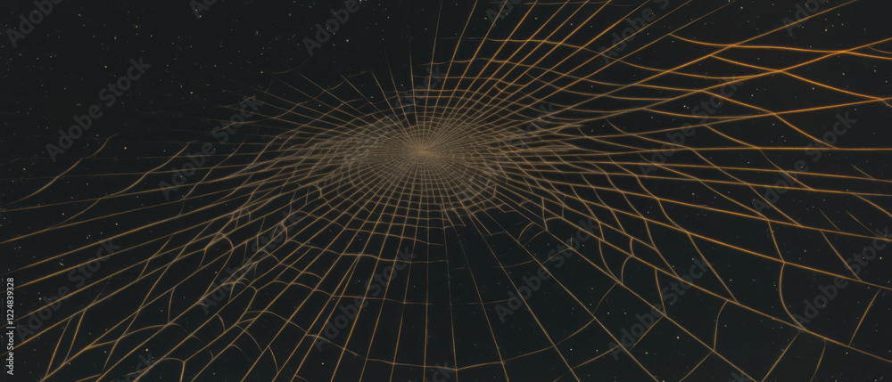 Poster Intricate spider web texture with geometric patterns against a dark background
