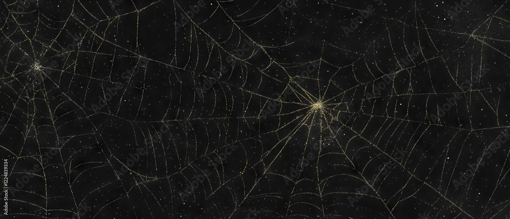 Poster Intricate spider web texture with geometric shapes and abstract design on black background