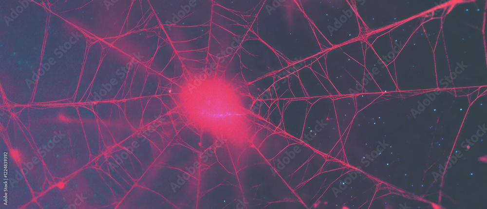 Poster Intricate spider web texture with geometric patterns on a dark background