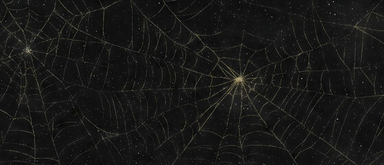 Intricate spider web texture with geometric shapes and abstract design on black background