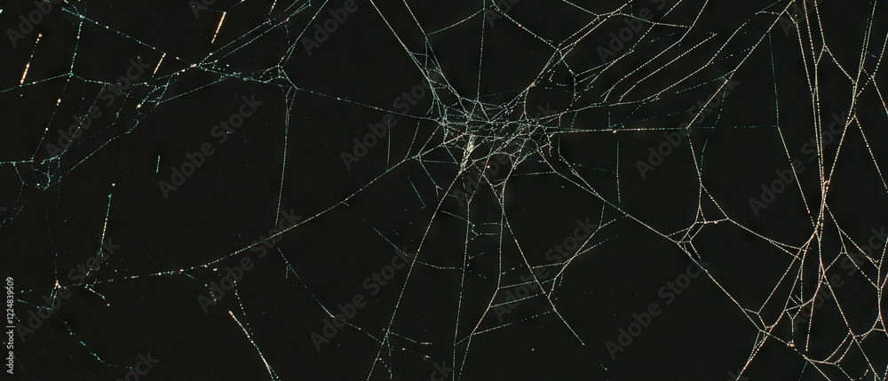 Poster Intricate spider web texture with organic patterns on a dark background