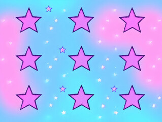 Pink Stars Pattern Adorns a Vibrant Blue and Pink Gradient Background with Smaller White Stars Scattered Throughout
