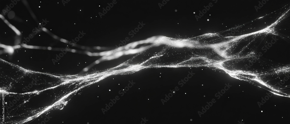 Aufkleber translucent spider web texture with glowing threads against a dark background