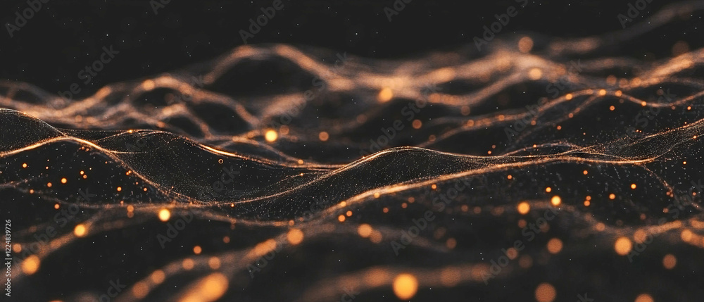 Aufkleber Shimmering spider web texture with ethereal light and glowing threads on a dark background
