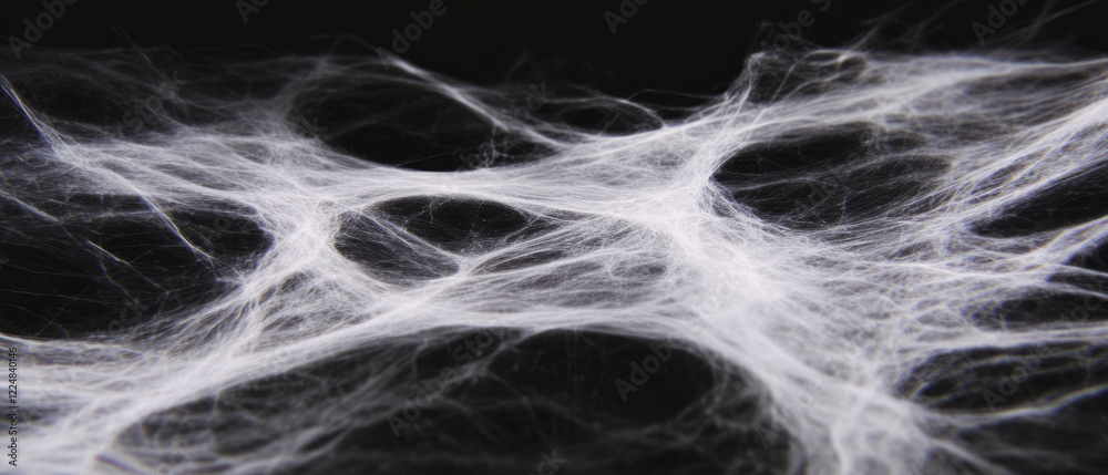 Poster Intricate spider web texture with detailed threads on a black background