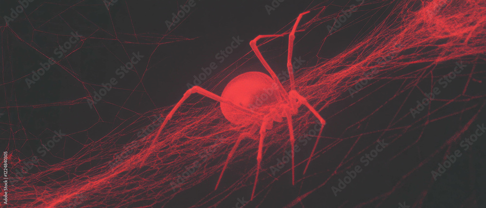 Aufkleber spider web overlay with spider silhouette and hidden predator in dark atmosphere
