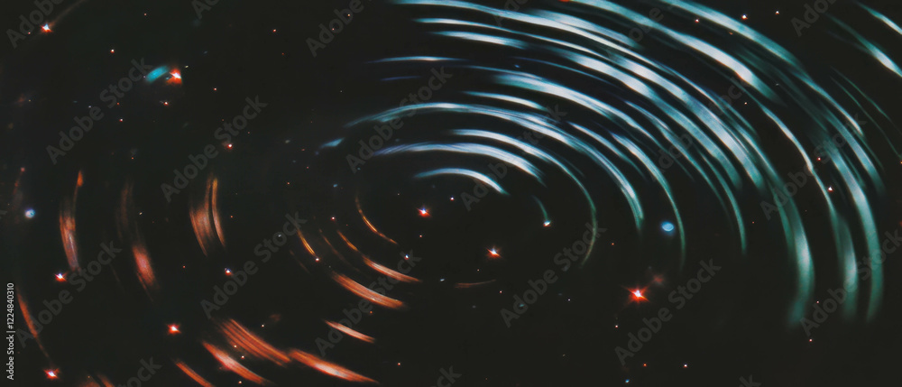 Poster Spiral pattern of a spider web with vibrant colors on a dark background