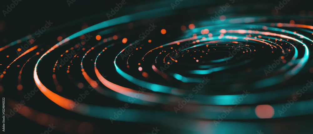 Aufkleber spiral pattern of a spider web overlay glows against a black background