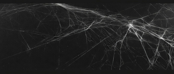 Intricate spider web texture overlay against a dark background creates visual depth and interest