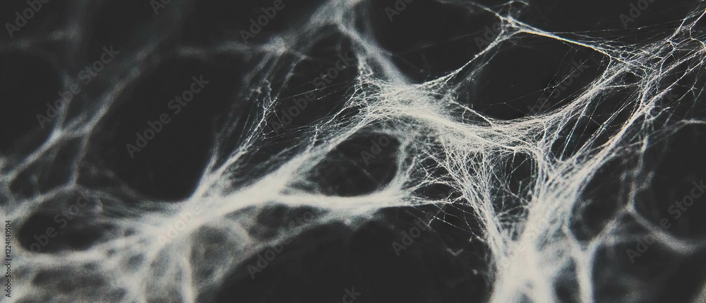 Poster delicate spider web texture revealed against a soft black backdrop