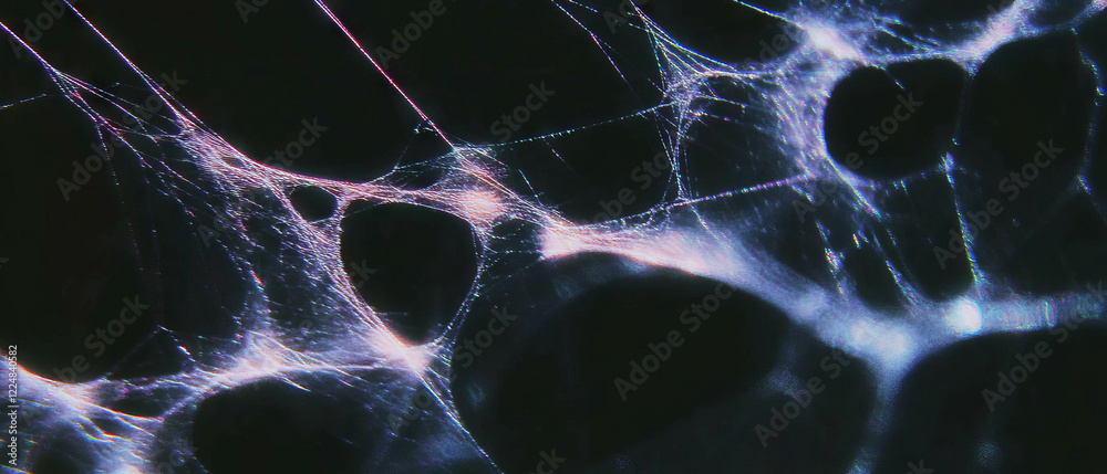 Poster intricate spider web texture glistening against a dark background with a sense of movement