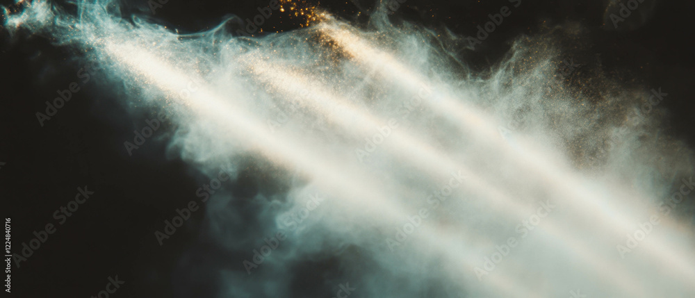 Poster Subtle light rays creating a hazy atmosphere for text on a dark background