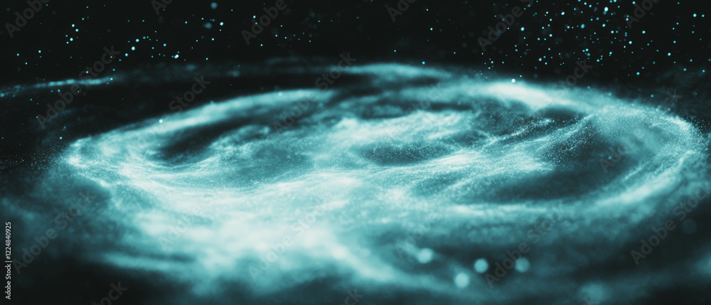 Poster swirling dust texture with dynamic light effect and clear logo area against black background