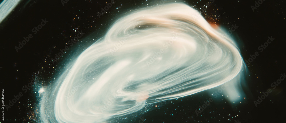 Poster swirling film grain texture with dynamic vortex effect on black background