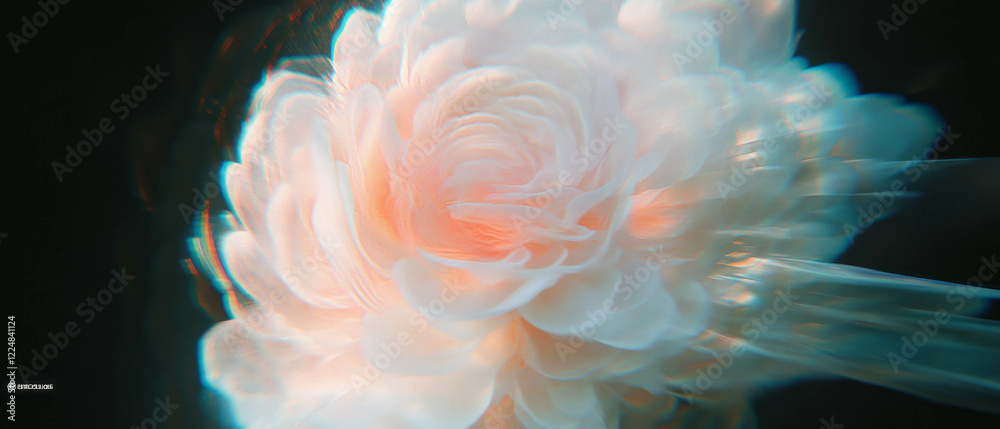 Poster Swirling spiral petal arrangements with dynamic vortex effect on black background