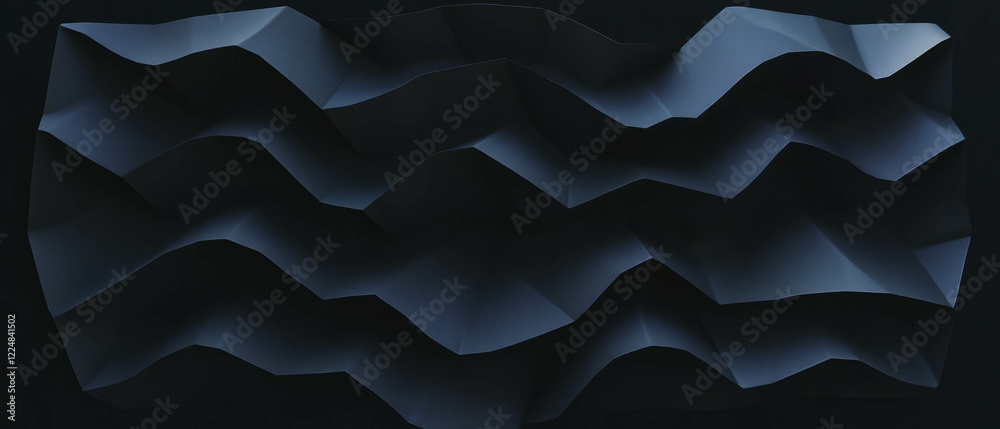Poster three-dimensional paper folds showcasing depth with a central void against a dark backdrop