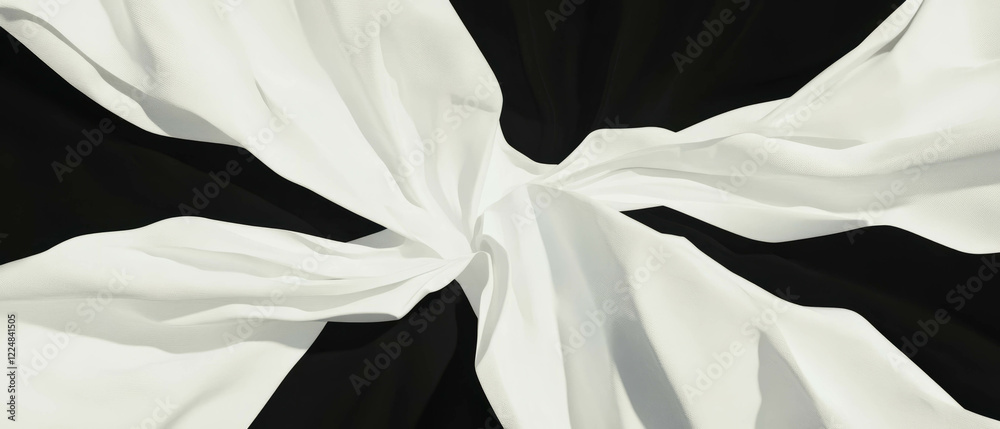 Poster three-dimensional white paper folds create a textured overlay on a black background