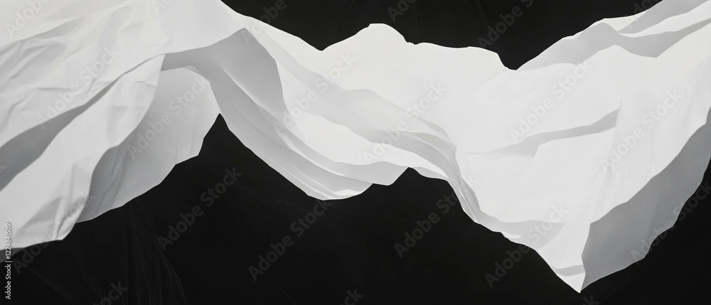 Aufkleber three-dimensional white paper folds creating depth against a black background