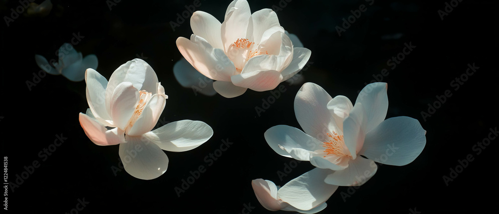 Poster three-dimensional petals floating in a realistic perspective against a black background