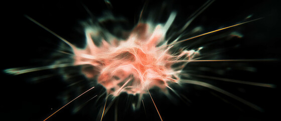 Three-dimensional sparks floating in central empty space with realistic depth on a black background