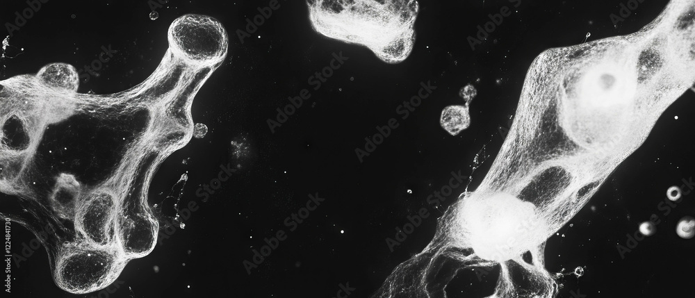 Poster Exploring tiny dust particles under microscope reveals intricate details on black background