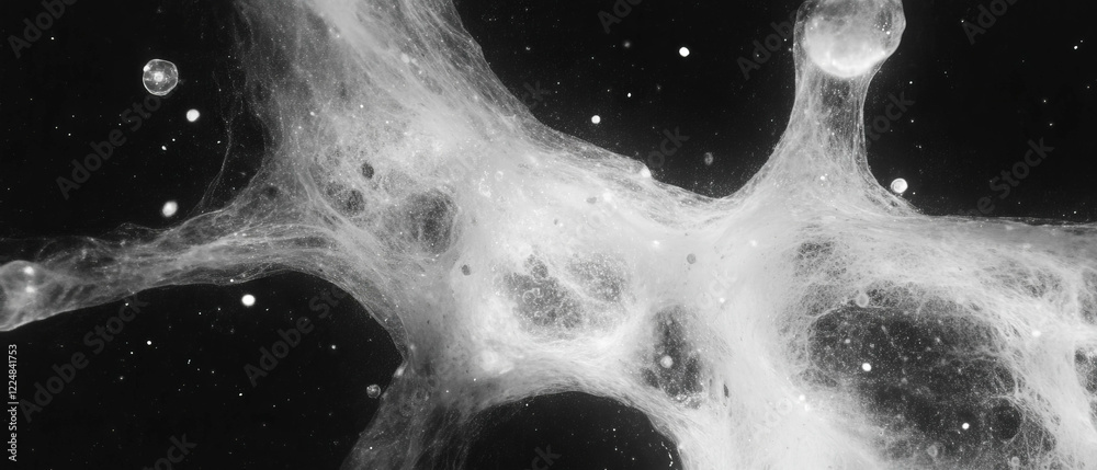 Poster Tiny dust particles create an intricate texture against a black background with luminous details