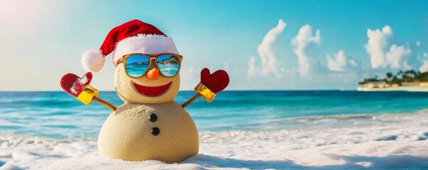 Embracing summer joy, the smiling characters bring holiday cheer by the sea.