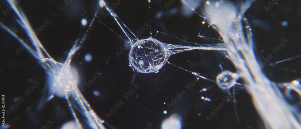 Poster overlay texture of tiny paper fibers showcasing microscopic details against a black background