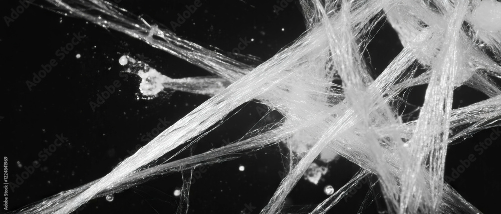 Poster Overlay texture displaying tiny paper fibers against a black background with microscopic details