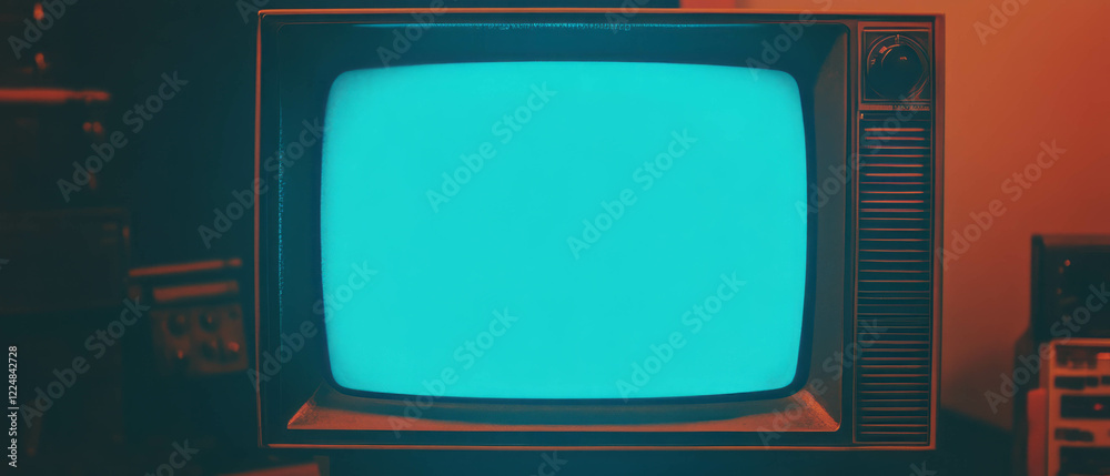 Aufkleber vintage television displaying blue screen error on black background creating a nostalgic atmosphere