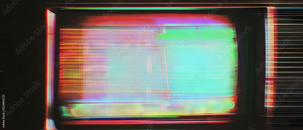 Poster vintage television screen overlay with interference and moiré patterns on a dark background