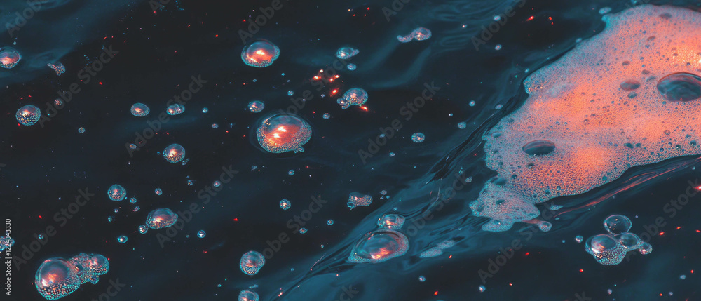 Poster Exploration of abstract water bubbles creating artistic shapes on a dark background