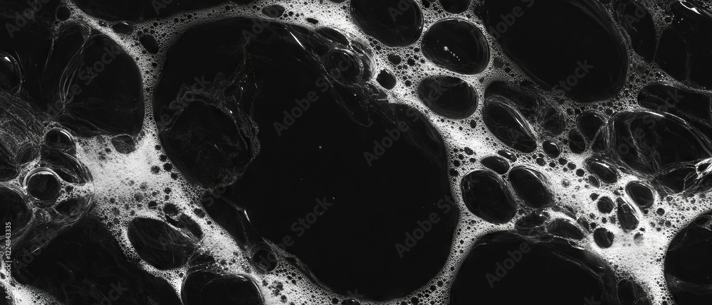 Aufkleber bubbles rising in carbonated liquid creating effervescent texture on black background