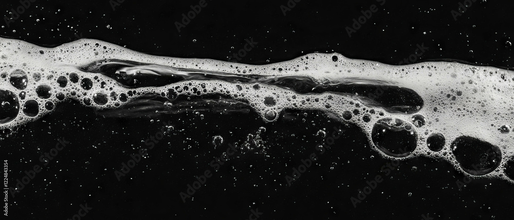 Poster Fizzy water bubbles creating an effervescent texture against a dark background