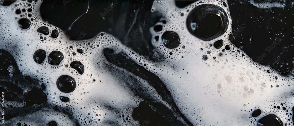 Poster stunning overlay texture of water bubbles with soapy foam on a black background