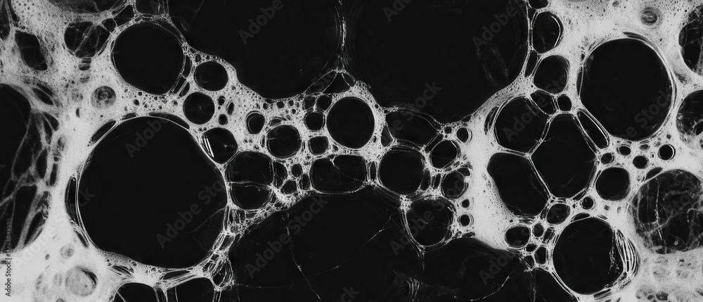 Poster Water bubbles forming geometric patterns against a dark background creating a mesmerizing texture