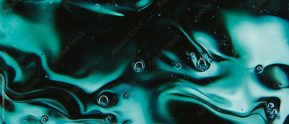 Poster Dynamic movement of merging water bubbles on a black background creating fluid visual effects
