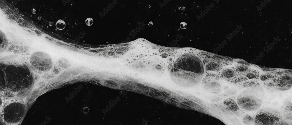 Poster bubbles floating in a viscous liquid against a black background showcasing thick texture