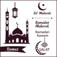 A stylish graphic design featuring a silhouette of a mosque, perfect for Ramadan greeting cards, posters, or social media posts.