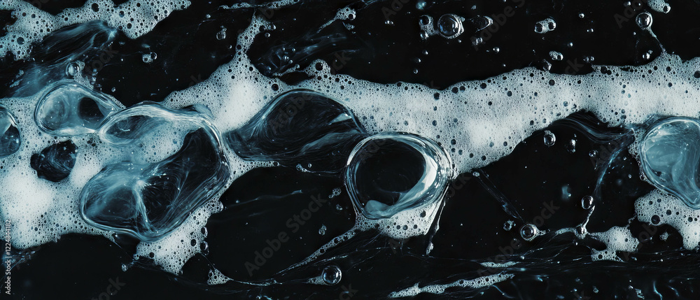 Aufkleber Water bubbles overlay on a black background creating structured patterns and formations