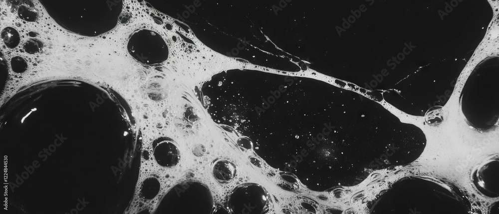 Poster water bubbles texture with large bubbles and sparkling effects on a black background