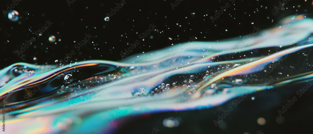 Poster sharp water bubbles glisten against a dark background with defined shapes and textures