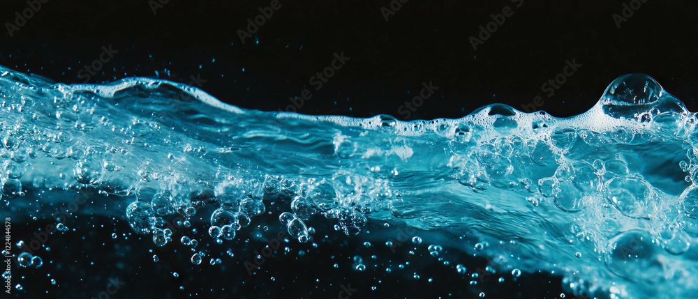 Aufkleber Water bubbles with clusters and clear texture over a black background creating an abstract effect