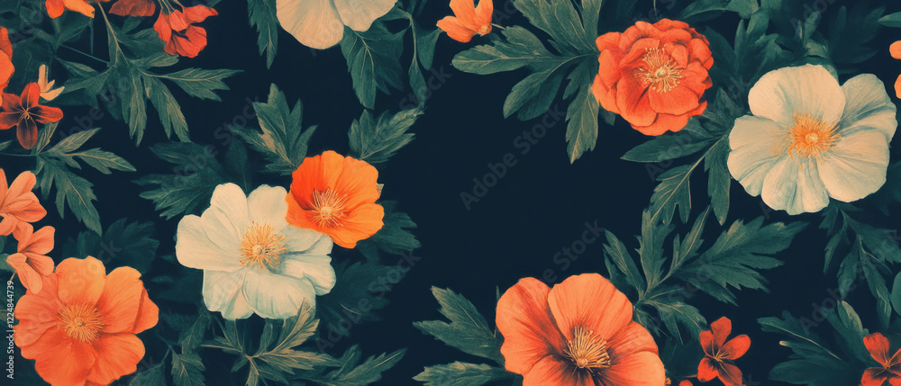 Aufkleber delicate watercolor floral patterns overlay with an empty center on a black background