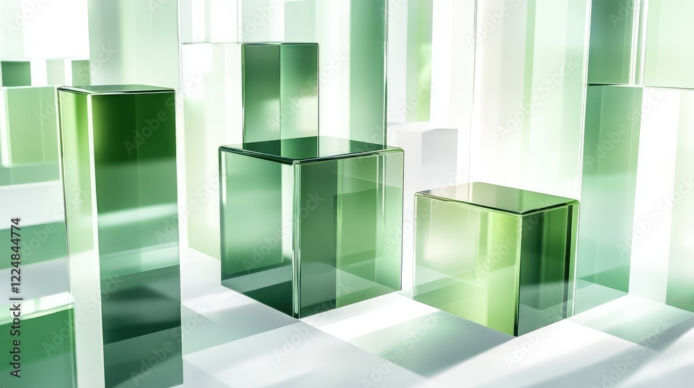 Poster abstract composition of translucent green glass shapes creating a modern and artistic environment su
