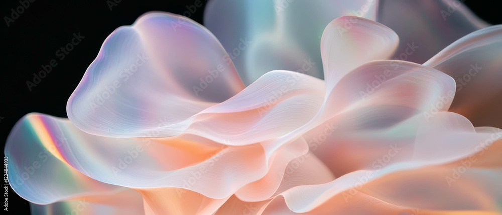 Poster overlay texture of wavy petal edges with flowing organic lines against a black background