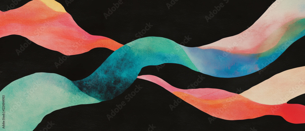 Poster wavy watercolor lines create a flowing texture for creative design on black background