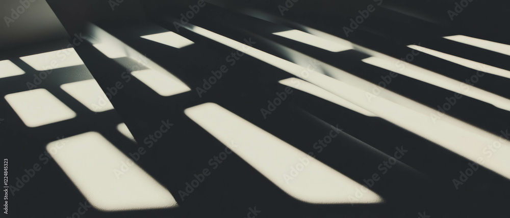 Aufkleber Shadows cast by window frames create geometric patterns on a black background