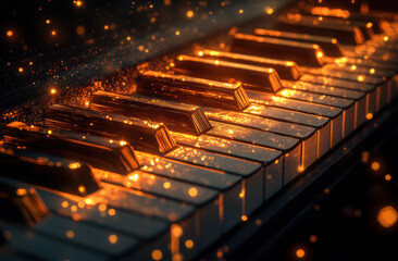 Obraz premium Captivating electric piano keys illuminated by sparkling light in a serene musical setting