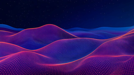 Abstract 3D Landscape with Glowing Grid Lines Creates a Futuristic and Dynamic Visual.